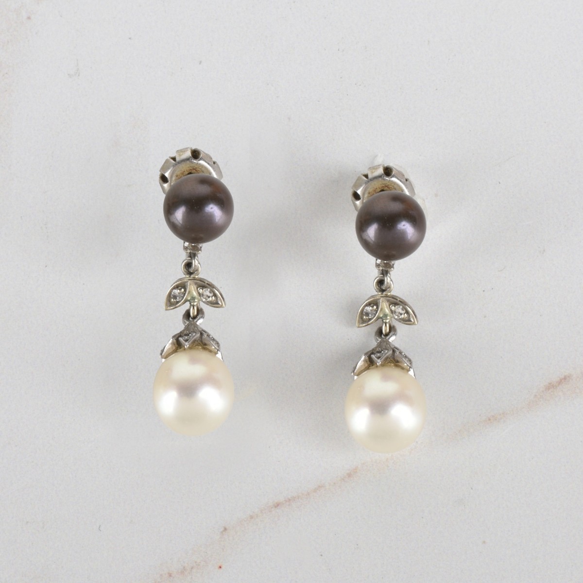 Pearl, Diamond and 14K Earrings