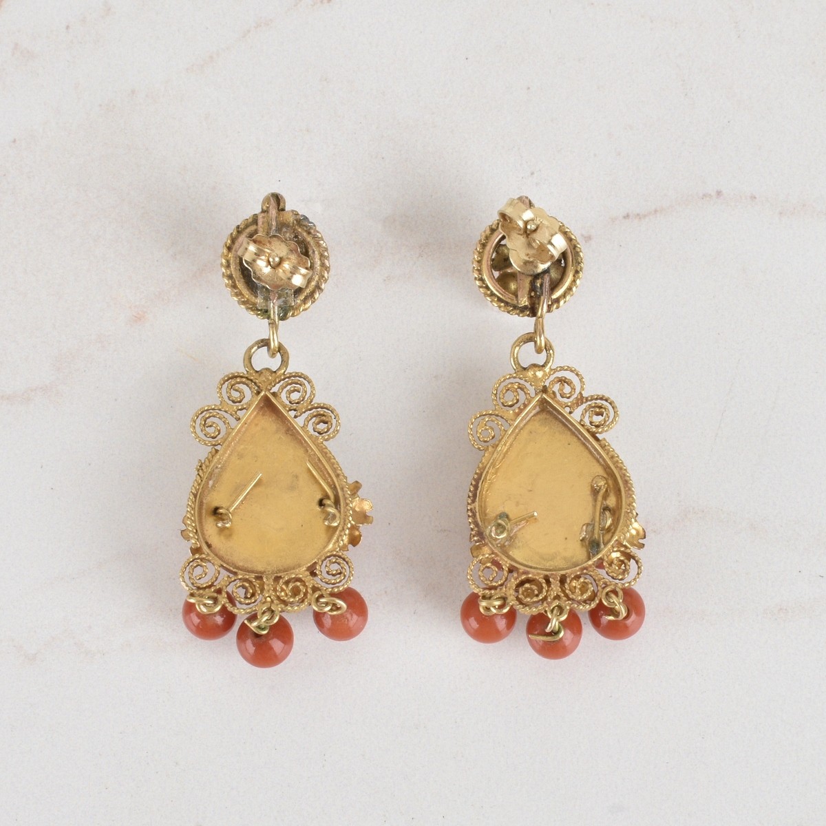 Red Coral and 14K Earrings