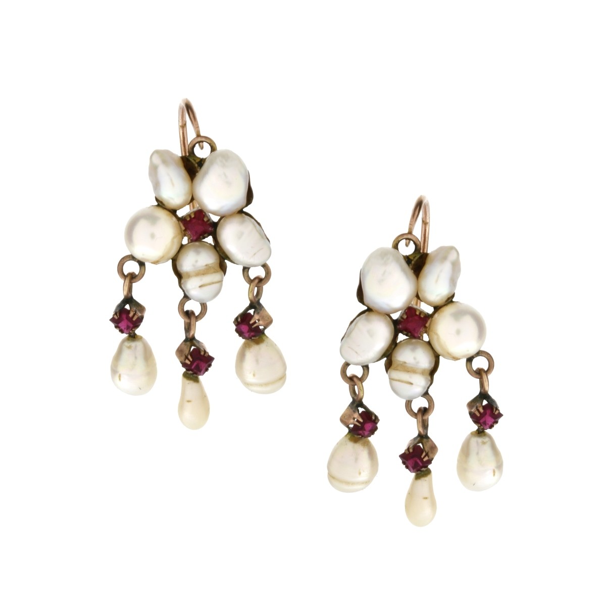 Pearl, Ruby and 10K Earrings