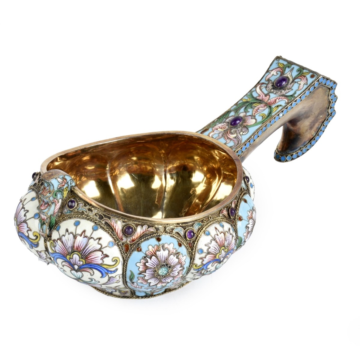 Russian Enamel Silver Gilt Kovsh