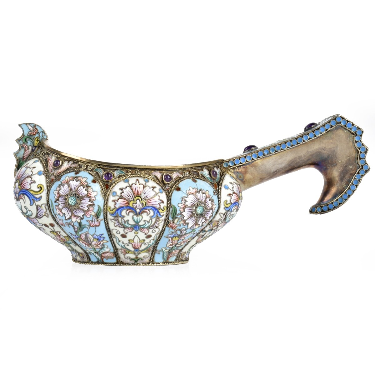 Russian Enamel Silver Gilt Kovsh