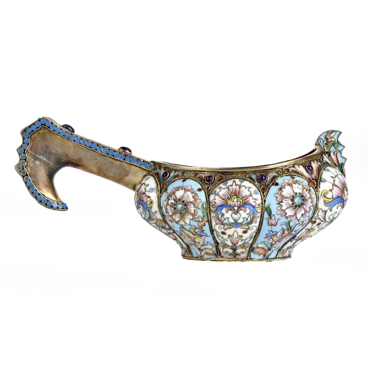 Russian Enamel Silver Gilt Kovsh