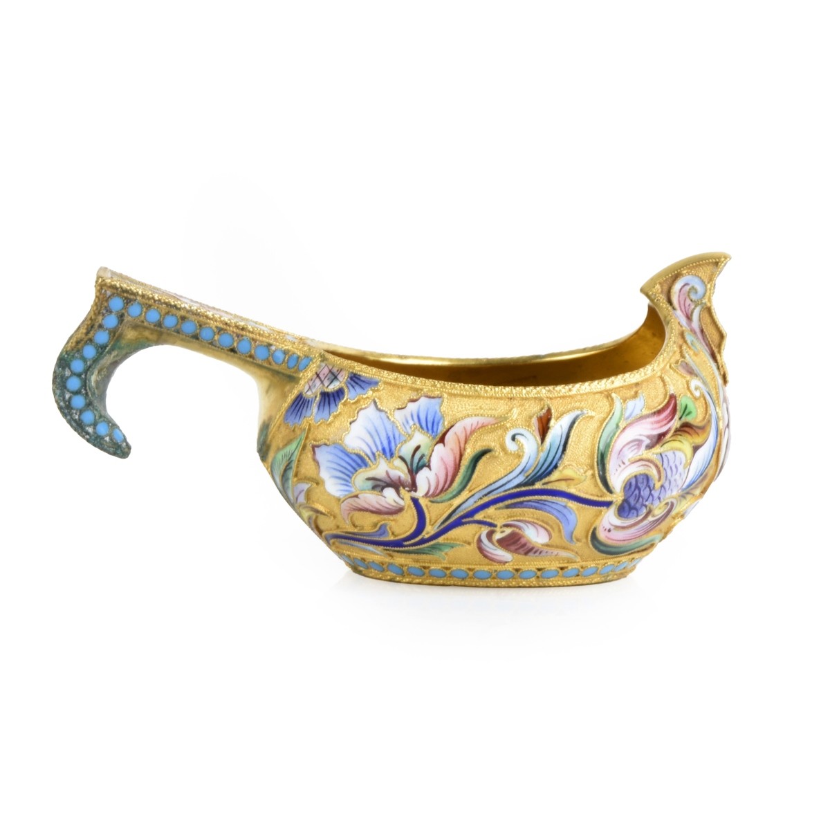 Russian Enamel Silver Gilt Kovsh