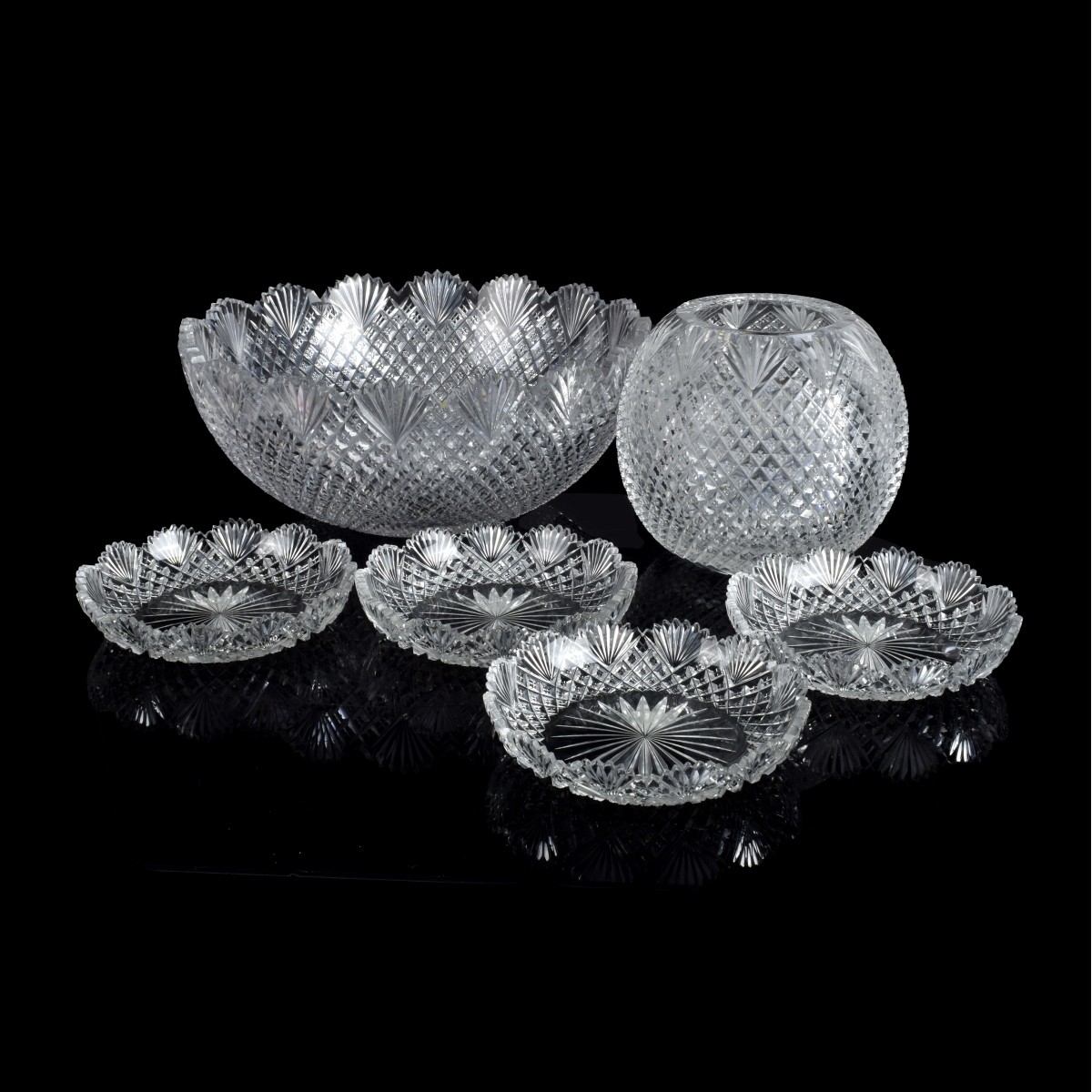 Six Cut Crystal Matching Tableware