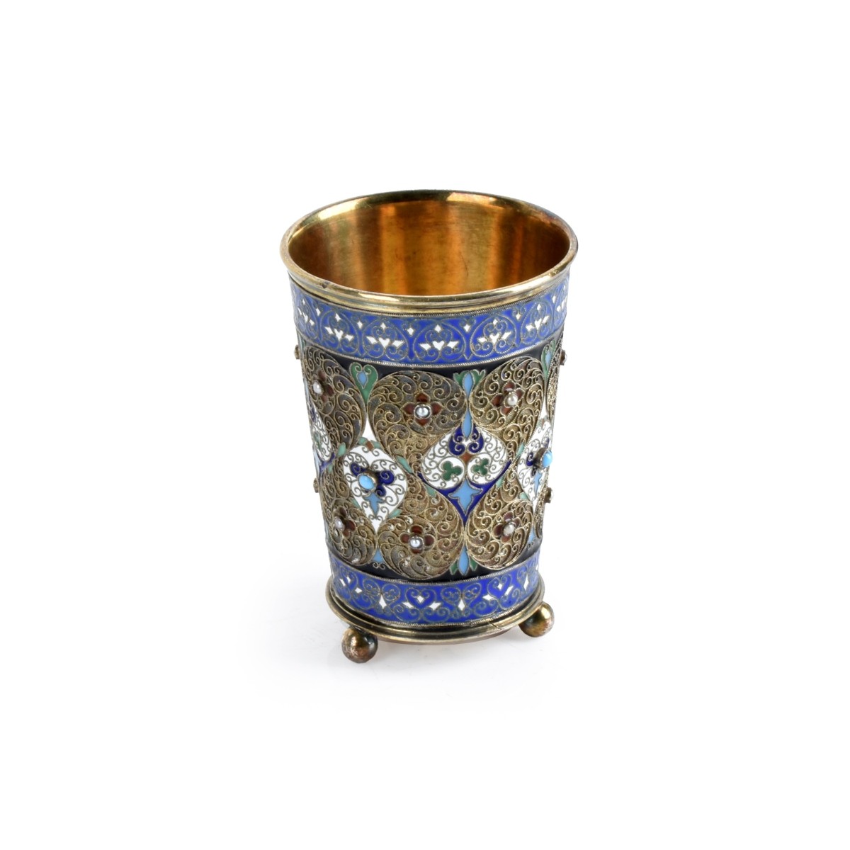 Russian Enamel Silver Gilt Wine Beaker