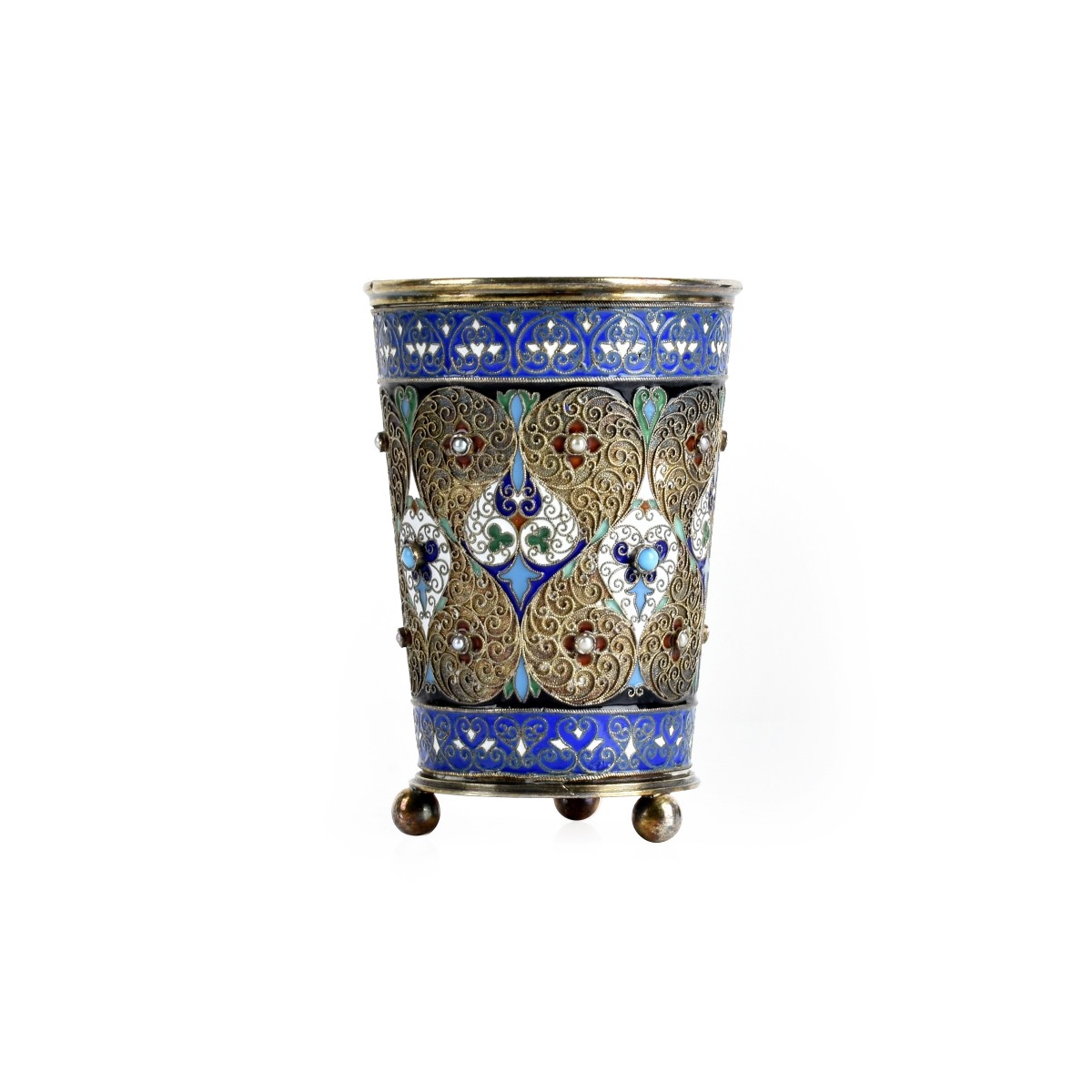 Russian Enamel Silver Gilt Wine Beaker