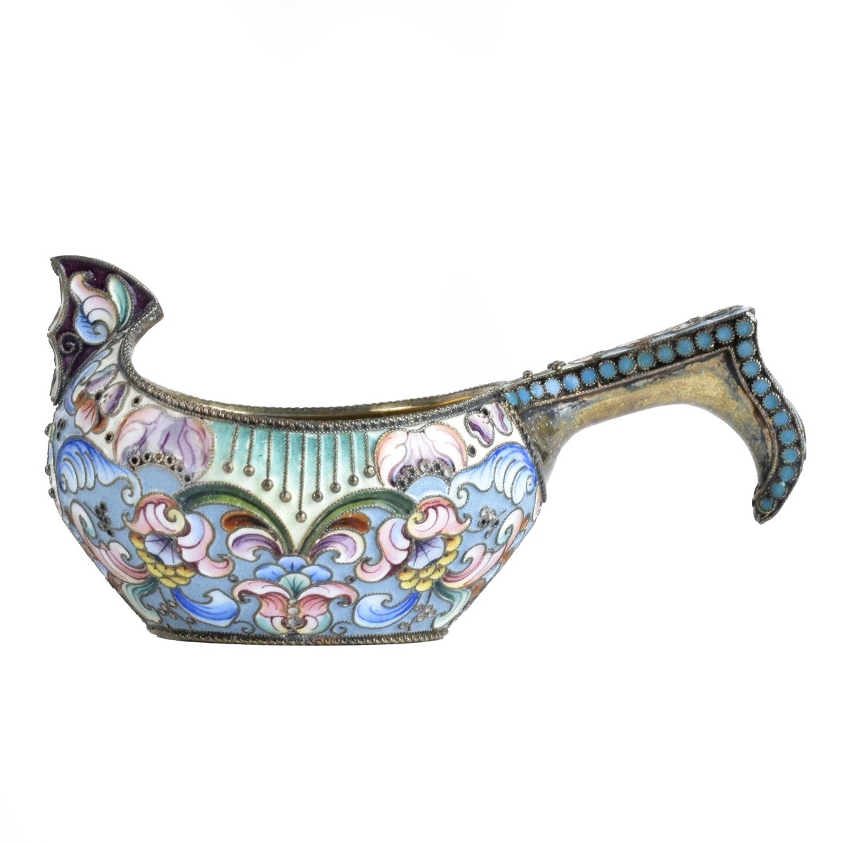 Russian Enamel Silver Gilt Kovsh