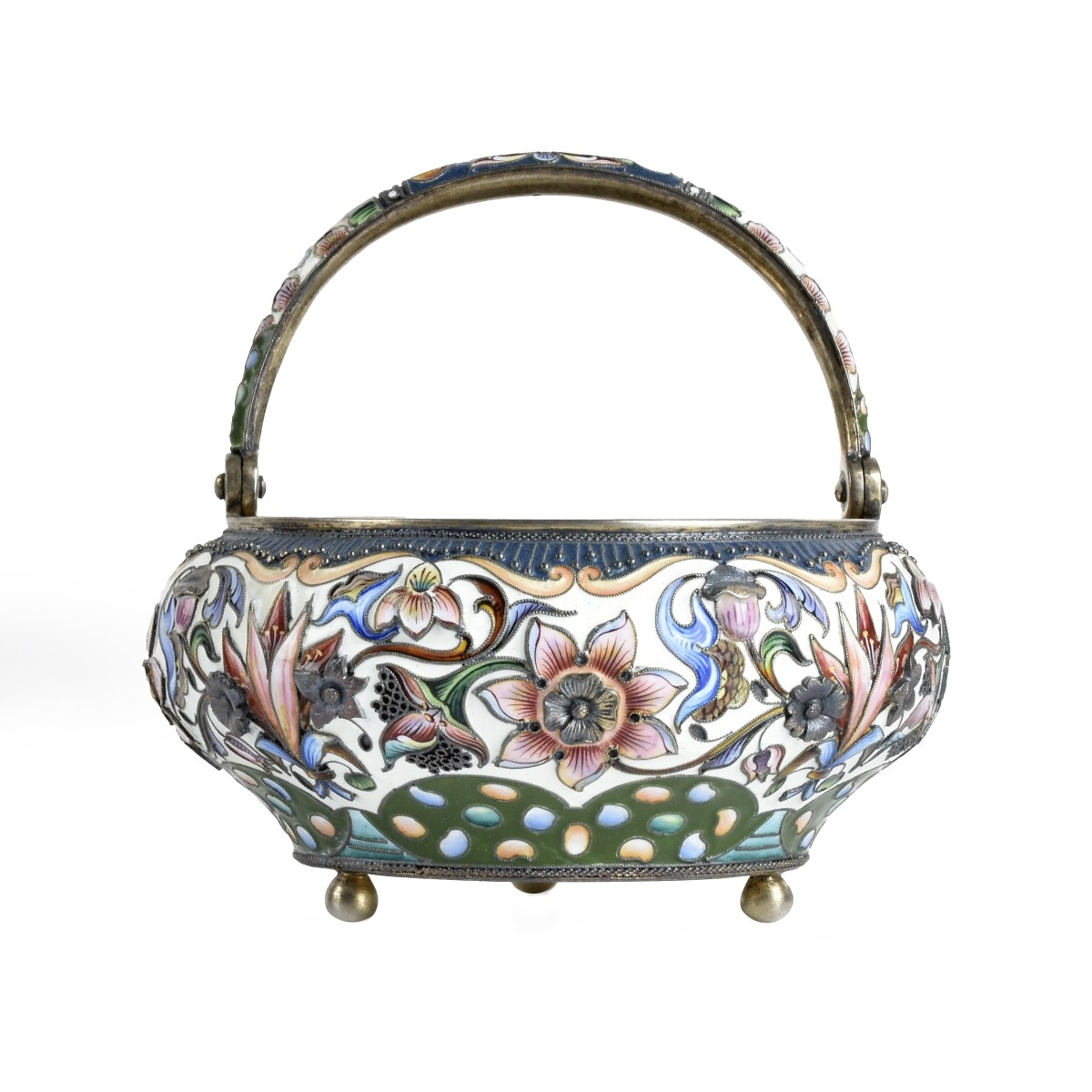 Russian Enamel Silver Sugar Basket