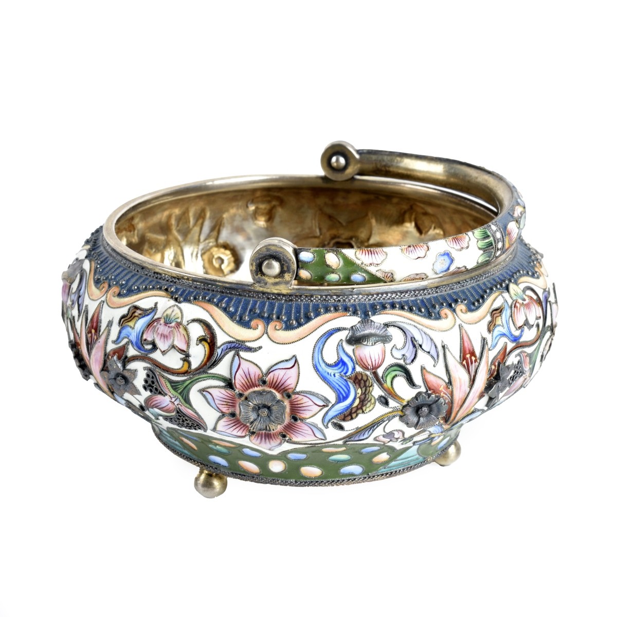 Russian Enamel Silver Sugar Basket