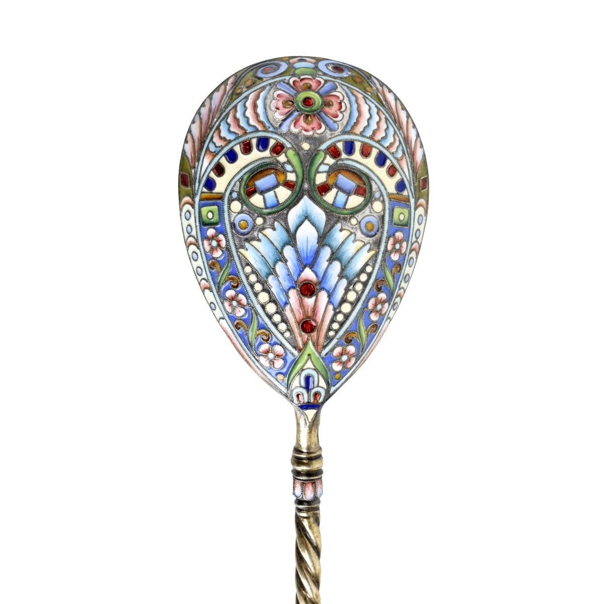 Russian Enamel Silver Gilt Serving Spoon