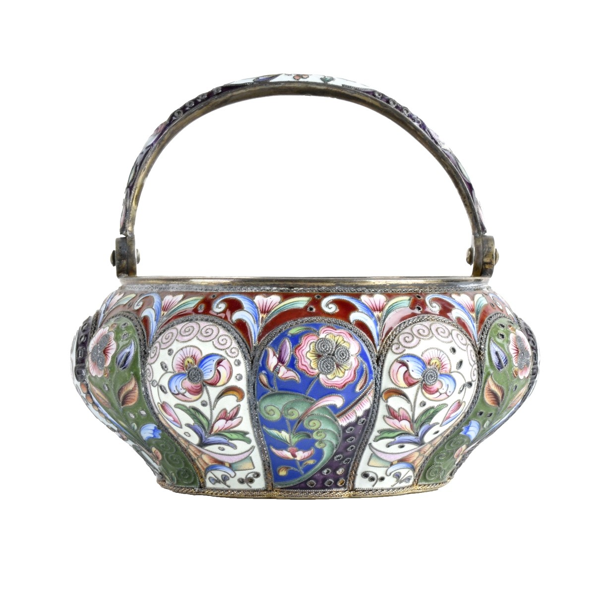 Russian Enamel Silver Sugar Basket