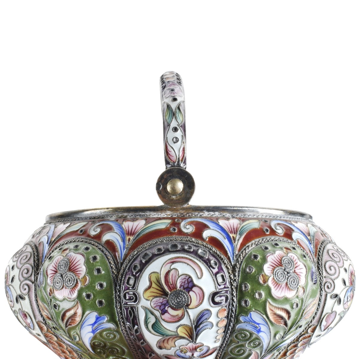 Russian Enamel Silver Sugar Basket