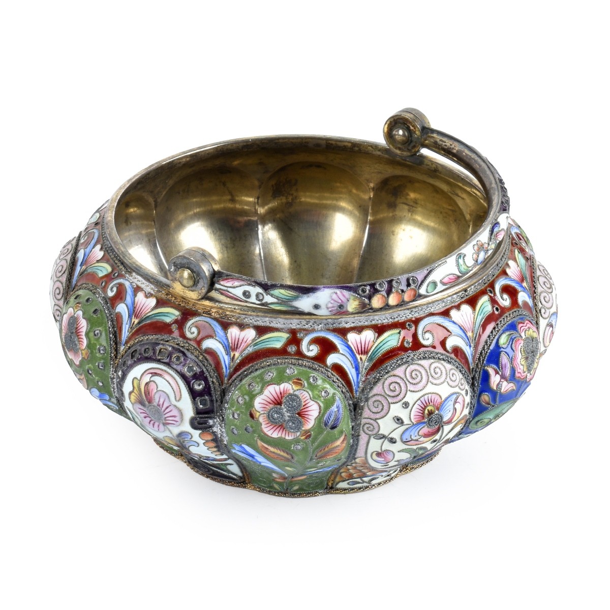 Russian Enamel Silver Sugar Basket