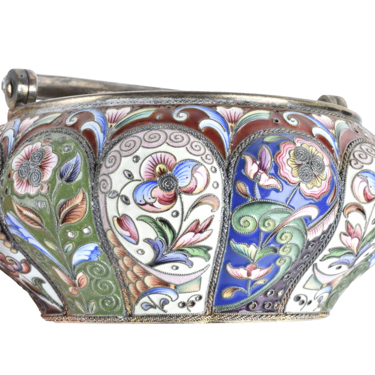 Russian Enamel Silver Sugar Basket