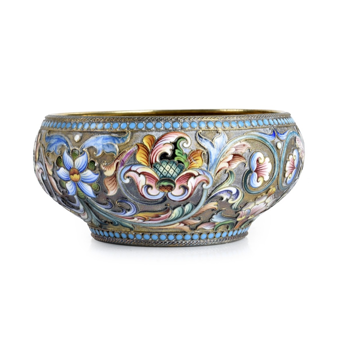 Russian Enamel Silver Gilt Bowl