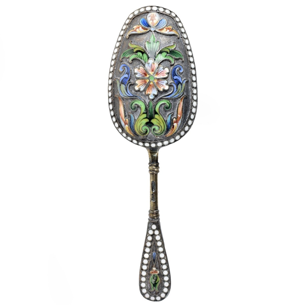 Russian Enamel Silver Gilt Tea Flatware