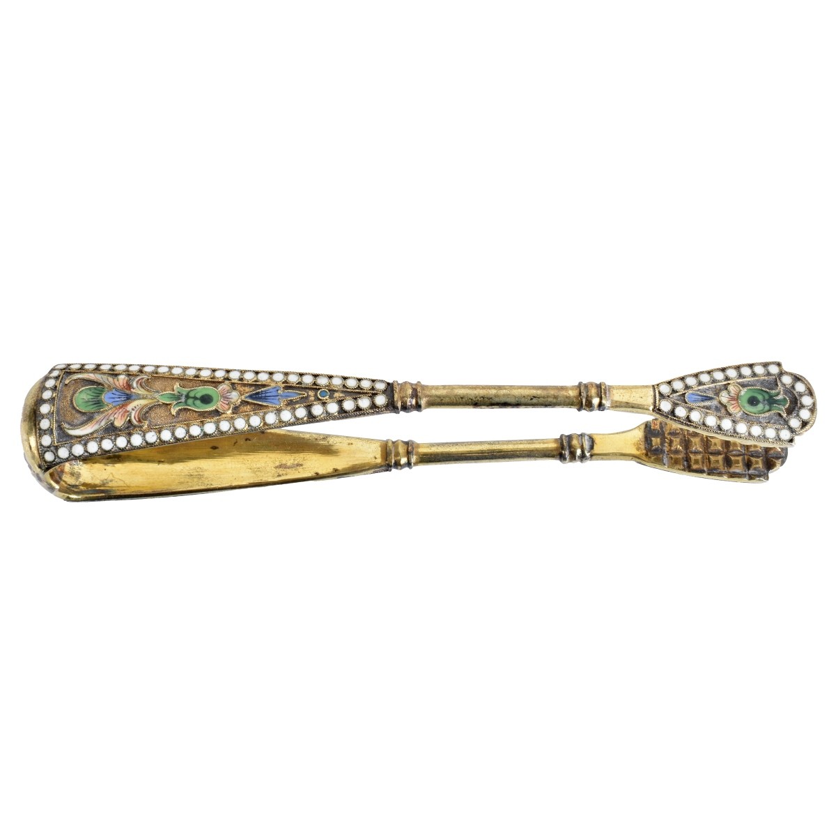 Russian Enamel Silver Gilt Tea Flatware