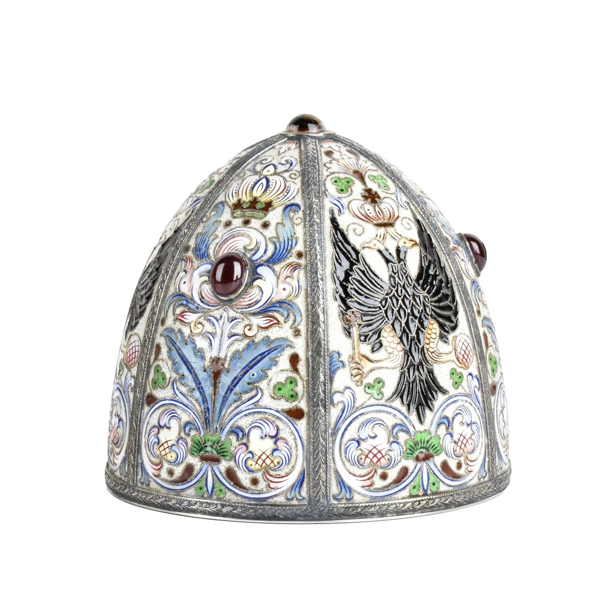 Russian Enamel Silver Egg and Stand