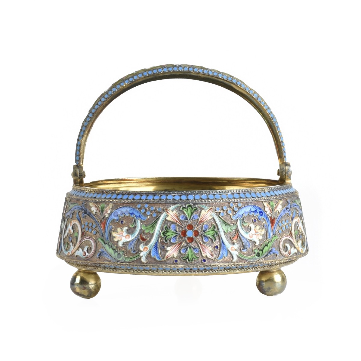 Russian Enamel Silver Gilt Basket