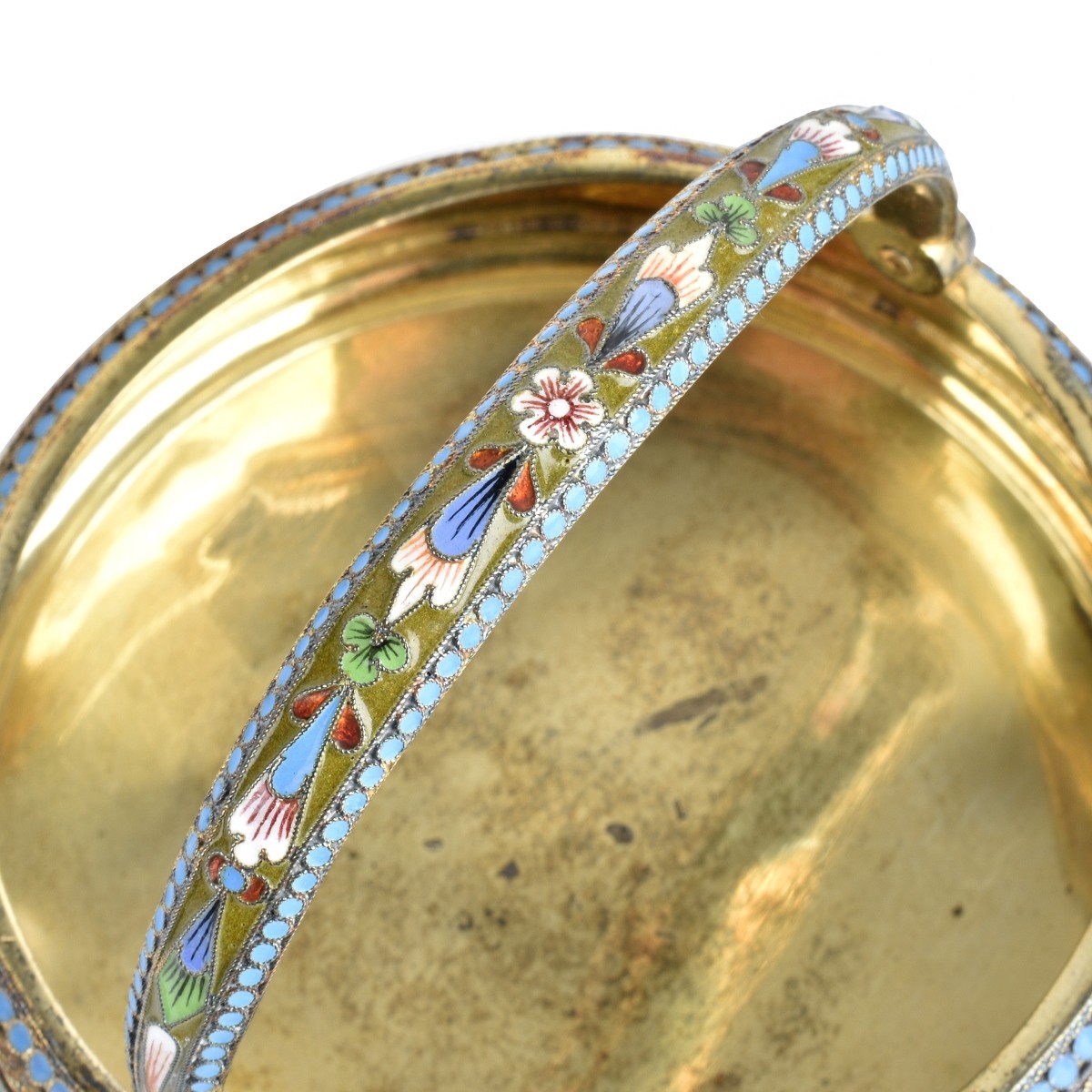 Russian Enamel Silver Gilt Basket