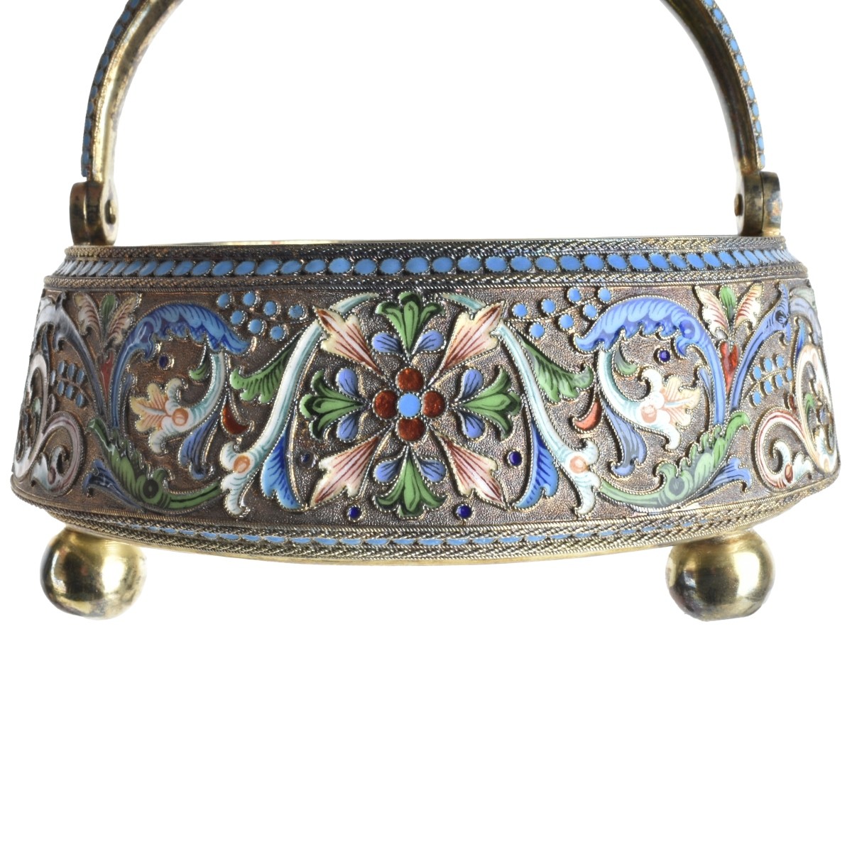 Russian Enamel Silver Gilt Basket