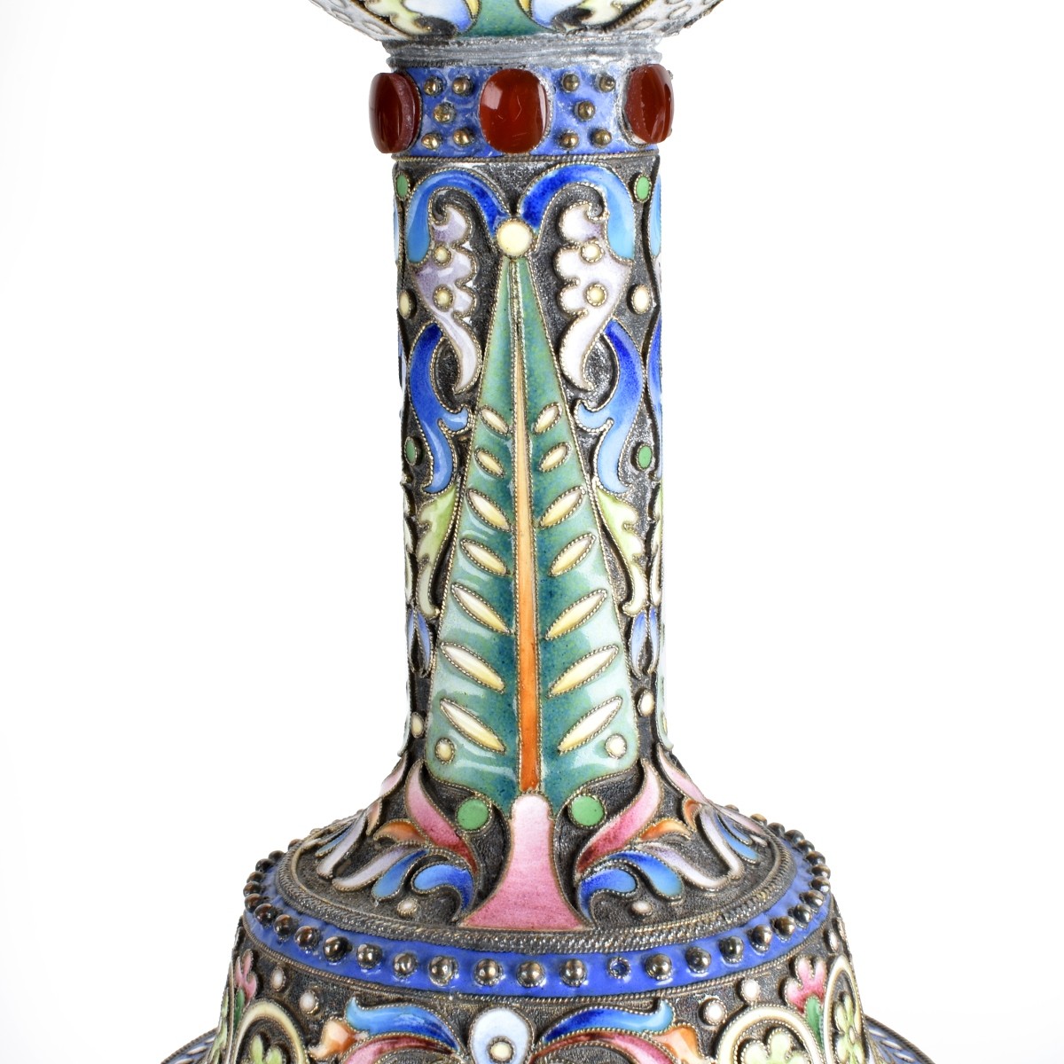 Russian Enamel Silver Gilt Candlesticks