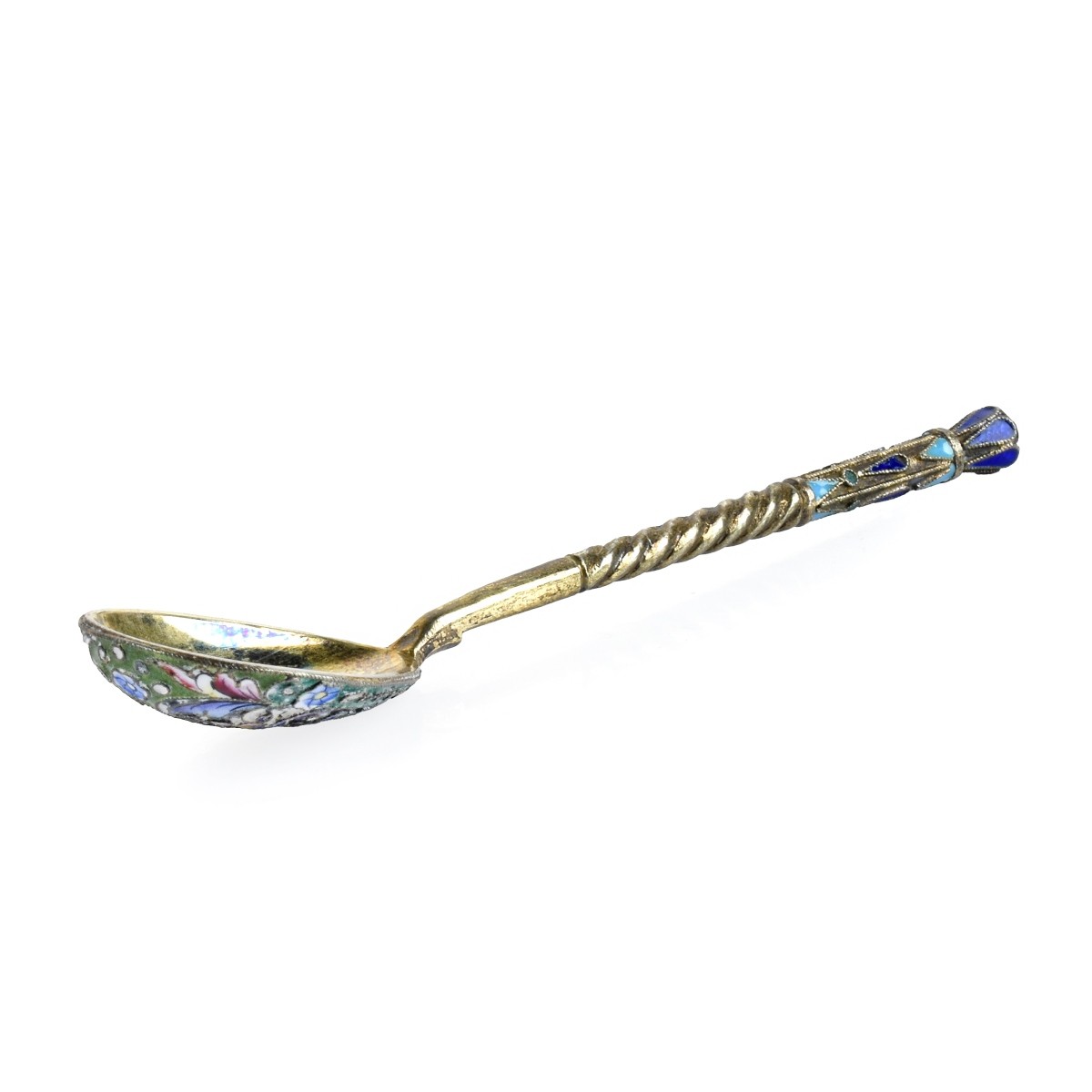 Russian Enamel Silver Gilt Teaspoon