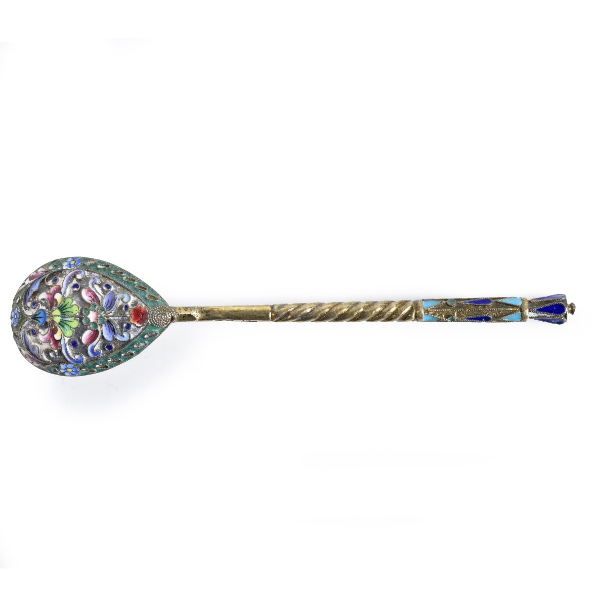 Russian Enamel Silver Gilt Teaspoon