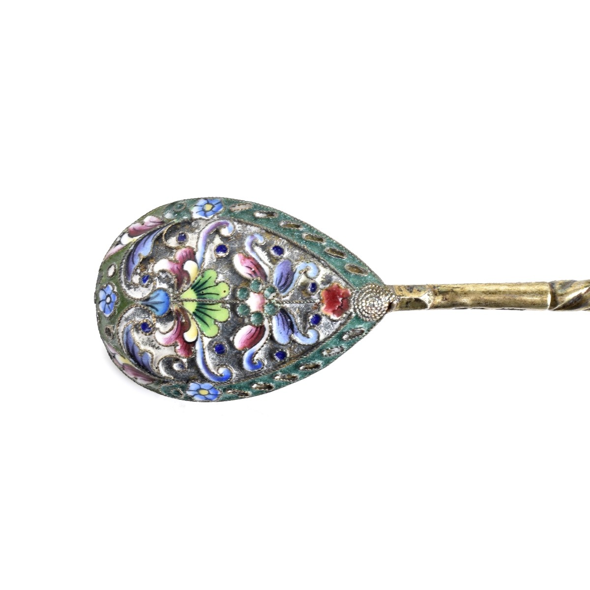 Russian Enamel Silver Gilt Teaspoon