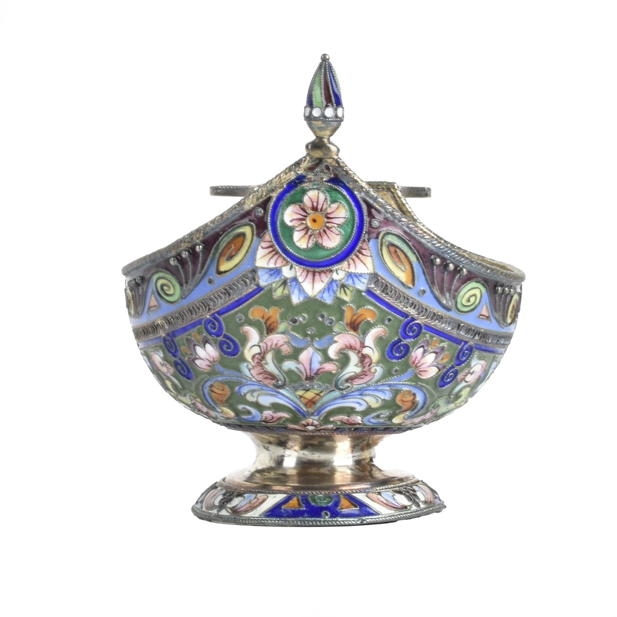 Russian Enamel Silver Gilt Kovsh