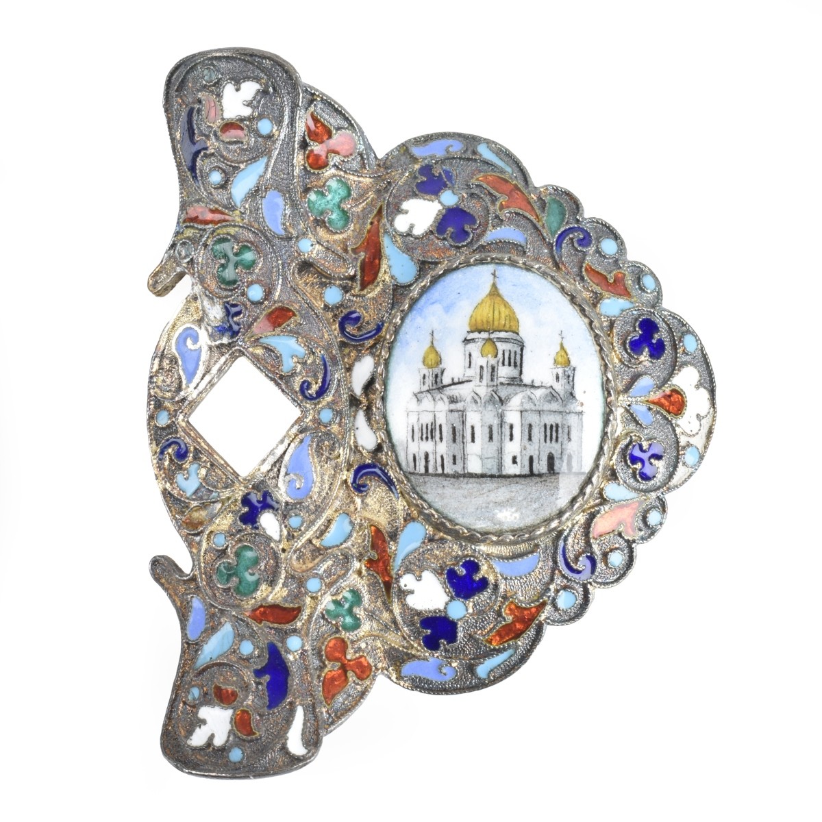 Russian Enamel Silver Gilt Belt Buckle