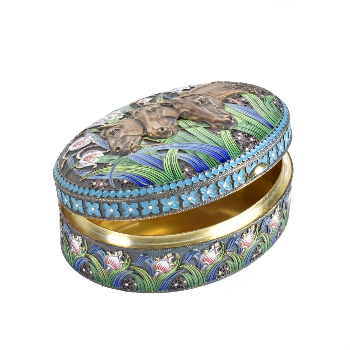 Russian Enamel Silver Gilt Box