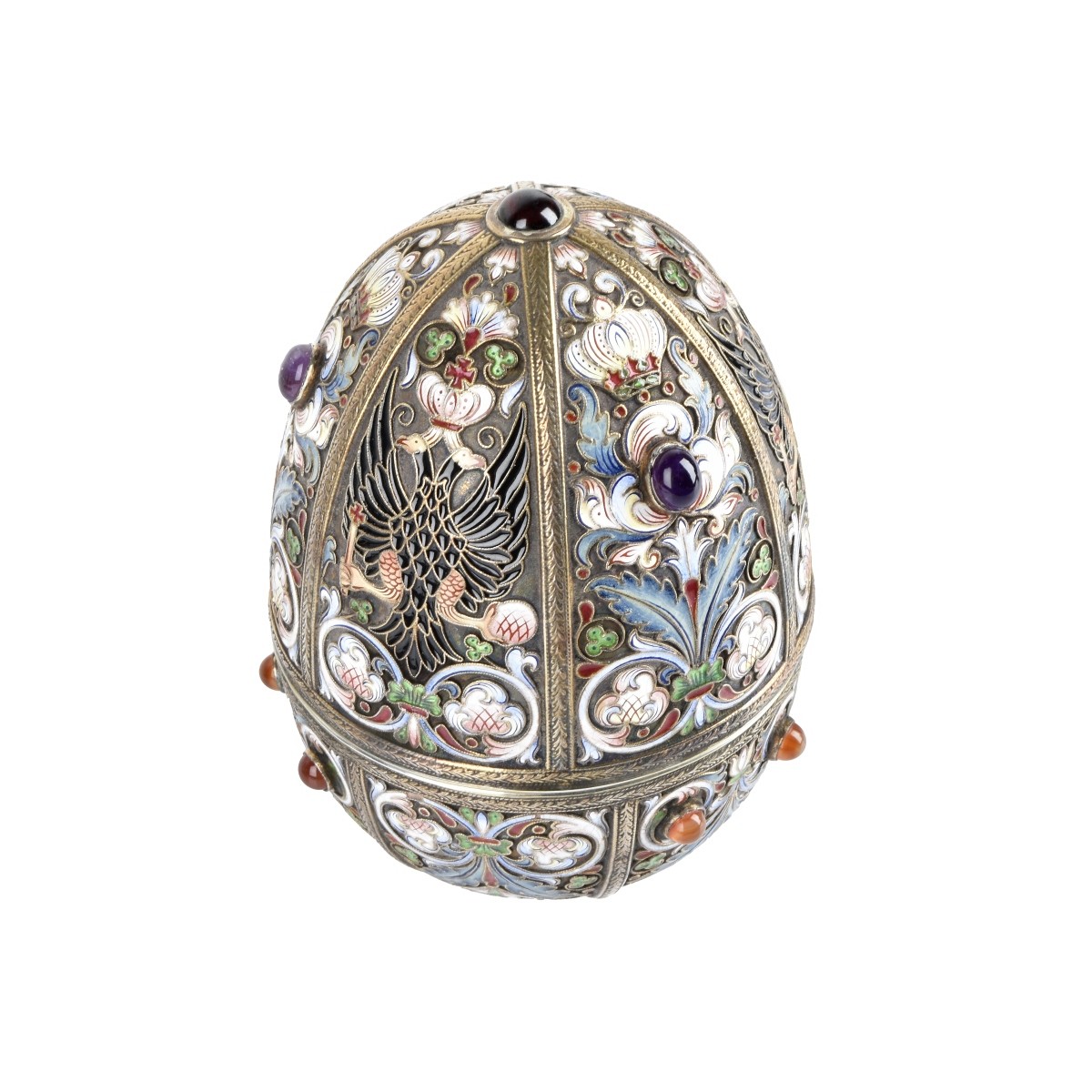 Russian Enamel Silver Gilt Egg