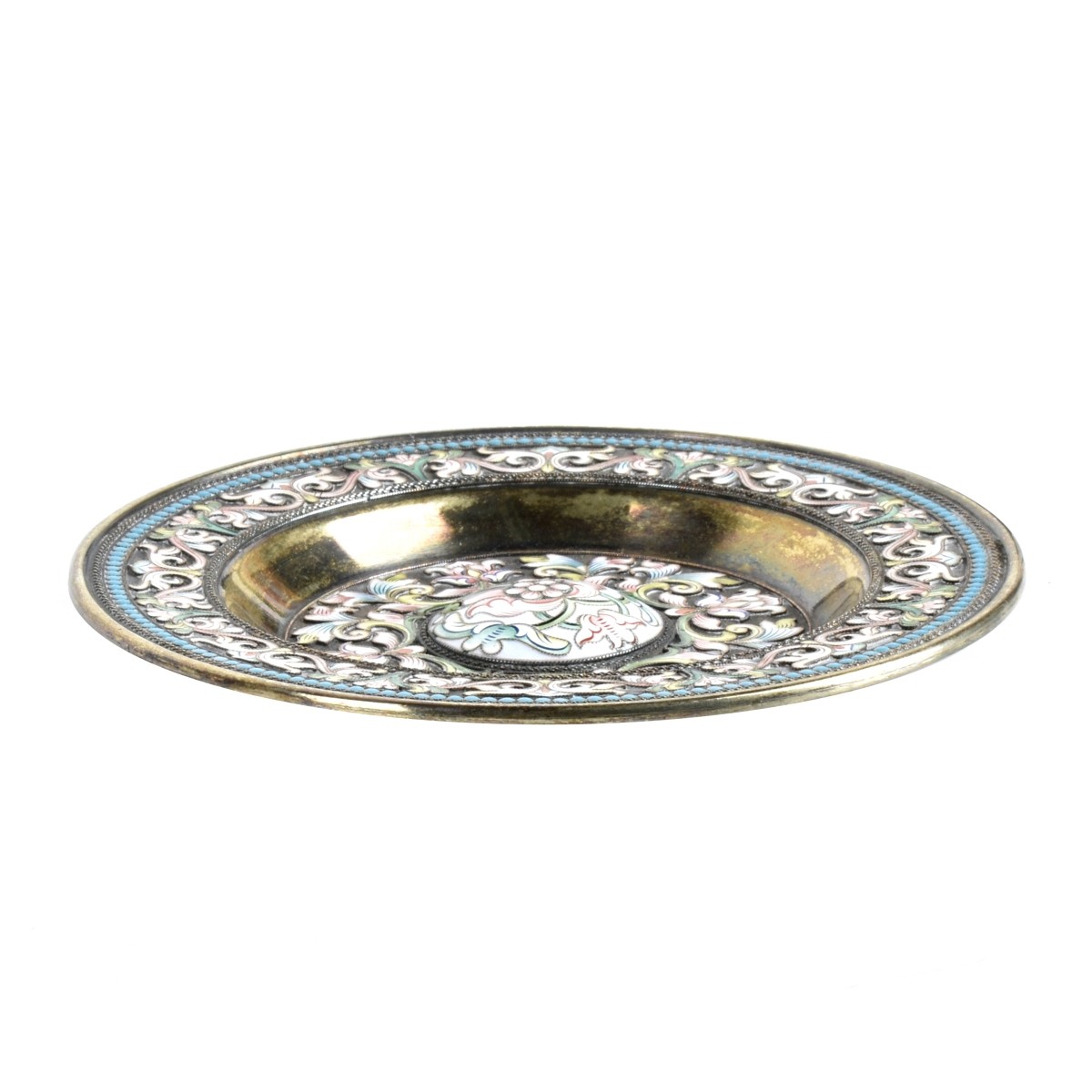 Russian Enamel Silver Gilt Dish