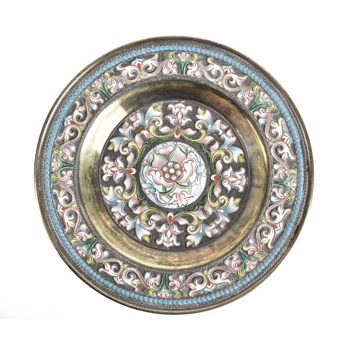 Russian Enamel Silver Gilt Dish