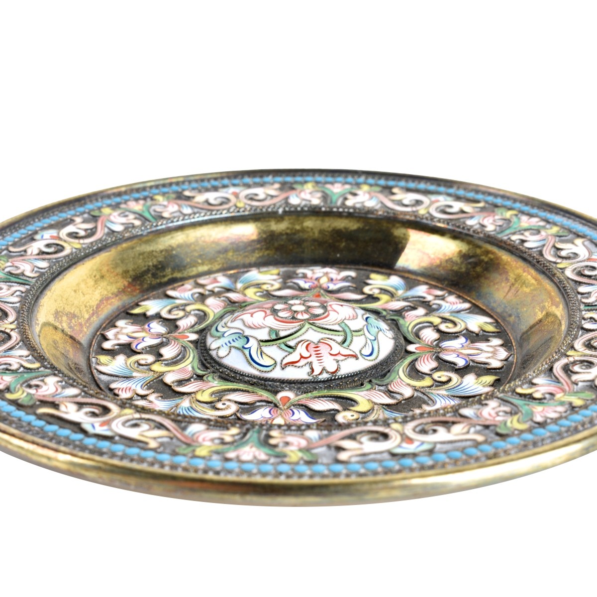 Russian Enamel Silver Gilt Dish