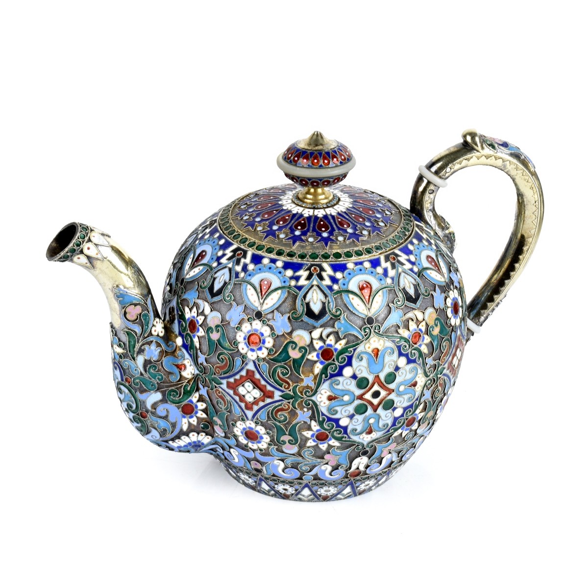 Russian Enamel Silver Gilt Tea Set