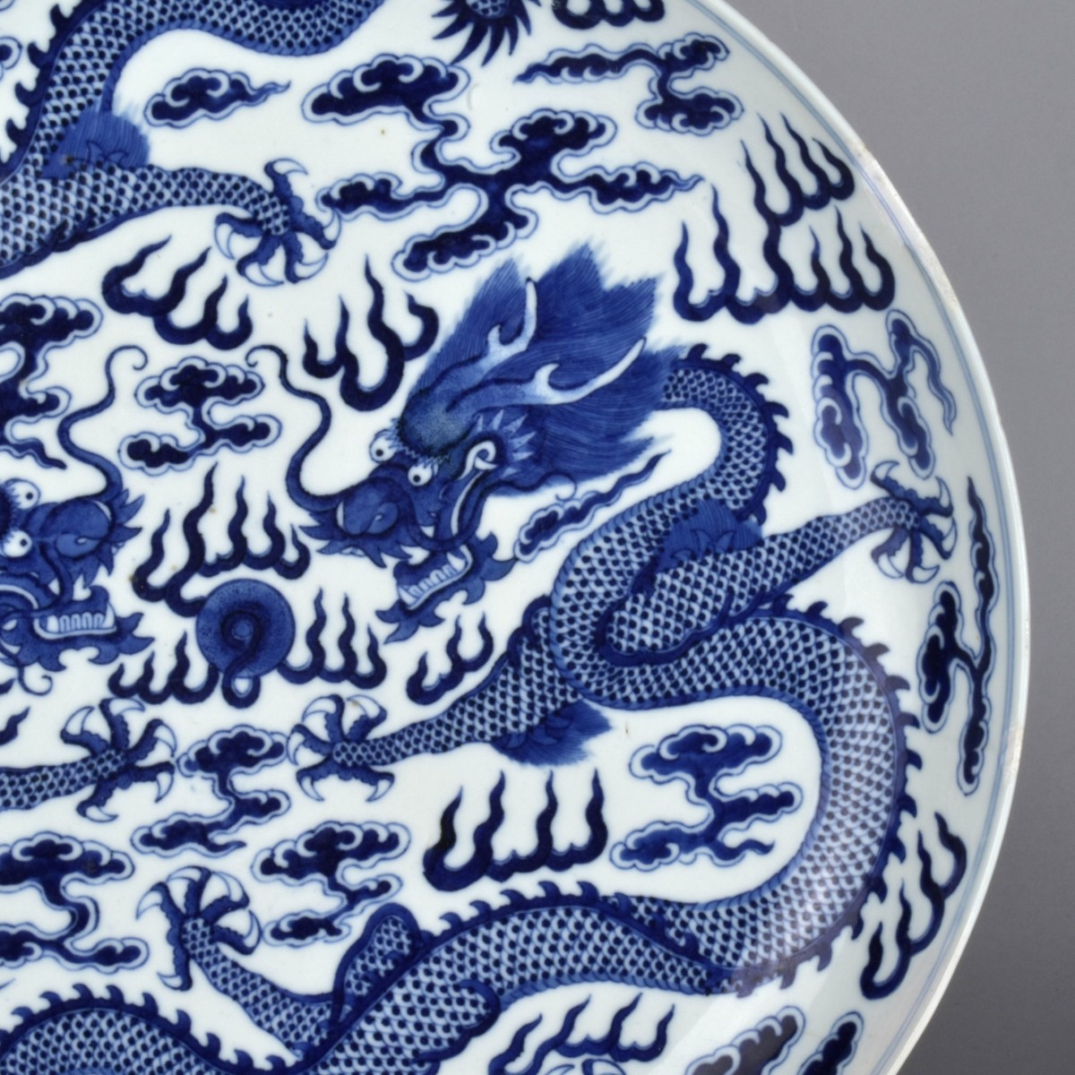 Blue and White "Dragon" Dish Guangxu Mark