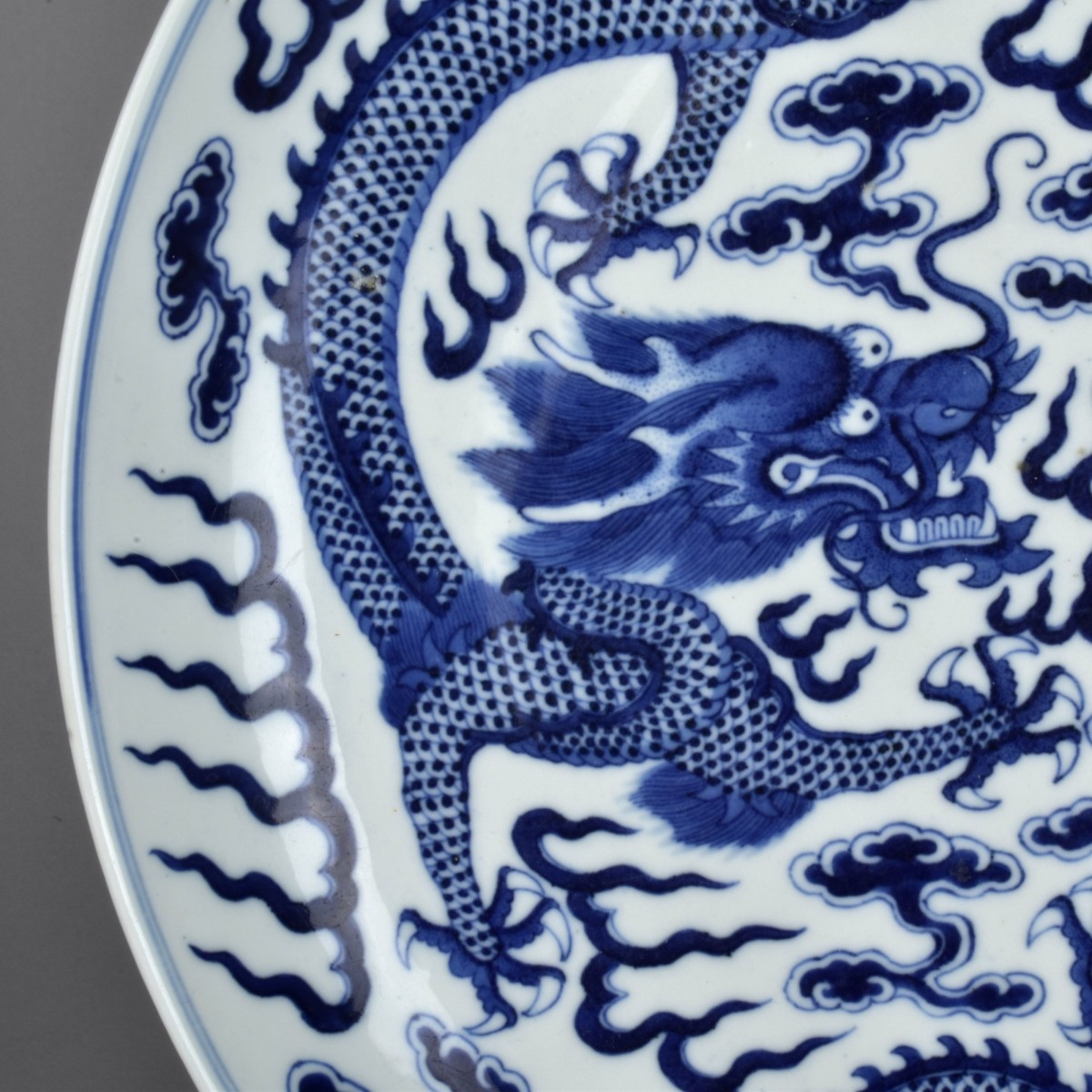 Blue and White "Dragon" Dish Guangxu Mark