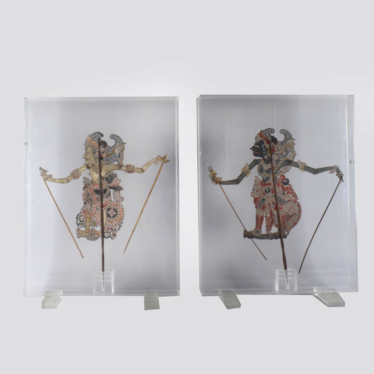 Pair of Antique Thai Puppets in Display Cases