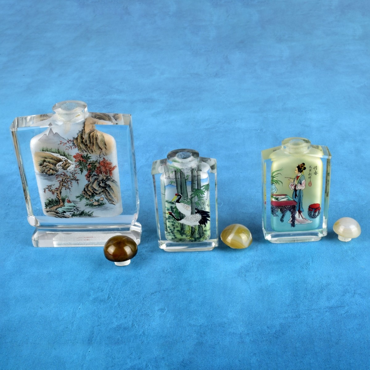 Three Chinese Reverse Painted Snuff Bottles