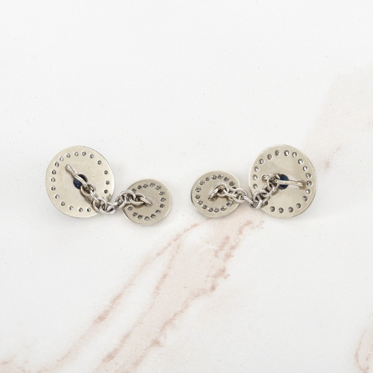 Sapphire, Diamond and 14K Cufflinks