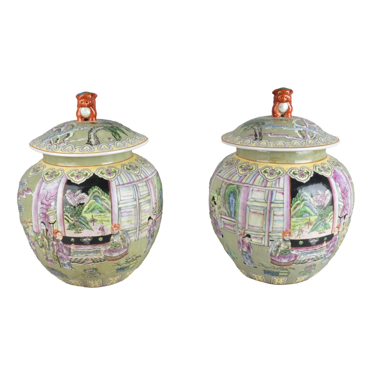 Pair of Chinese Porcelain Covered Jars