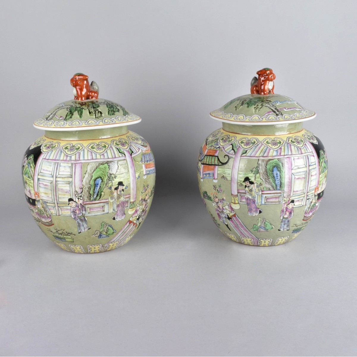 Pair of Chinese Porcelain Covered Jars