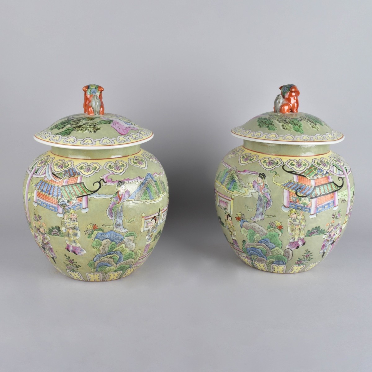 Pair of Chinese Porcelain Covered Jars