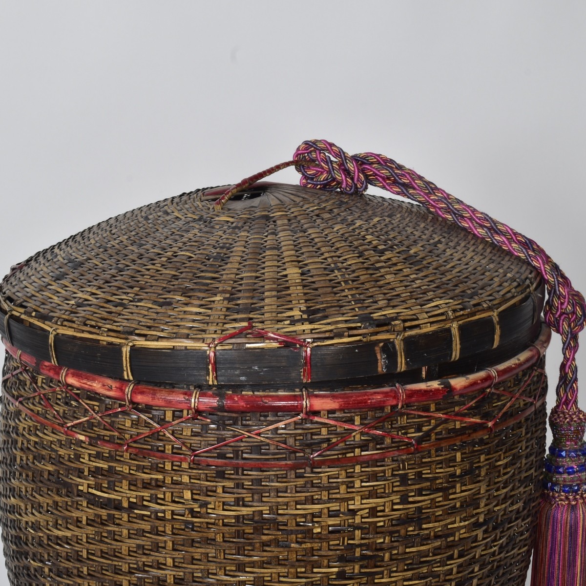 Vintage Chinese Woven Covered Basket