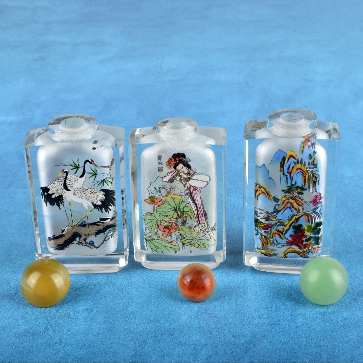 Three Chinese Reverse Painted Snuff Bottles