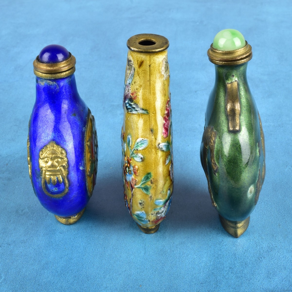 Three Chinese Canton Enamel Snuff Bottles