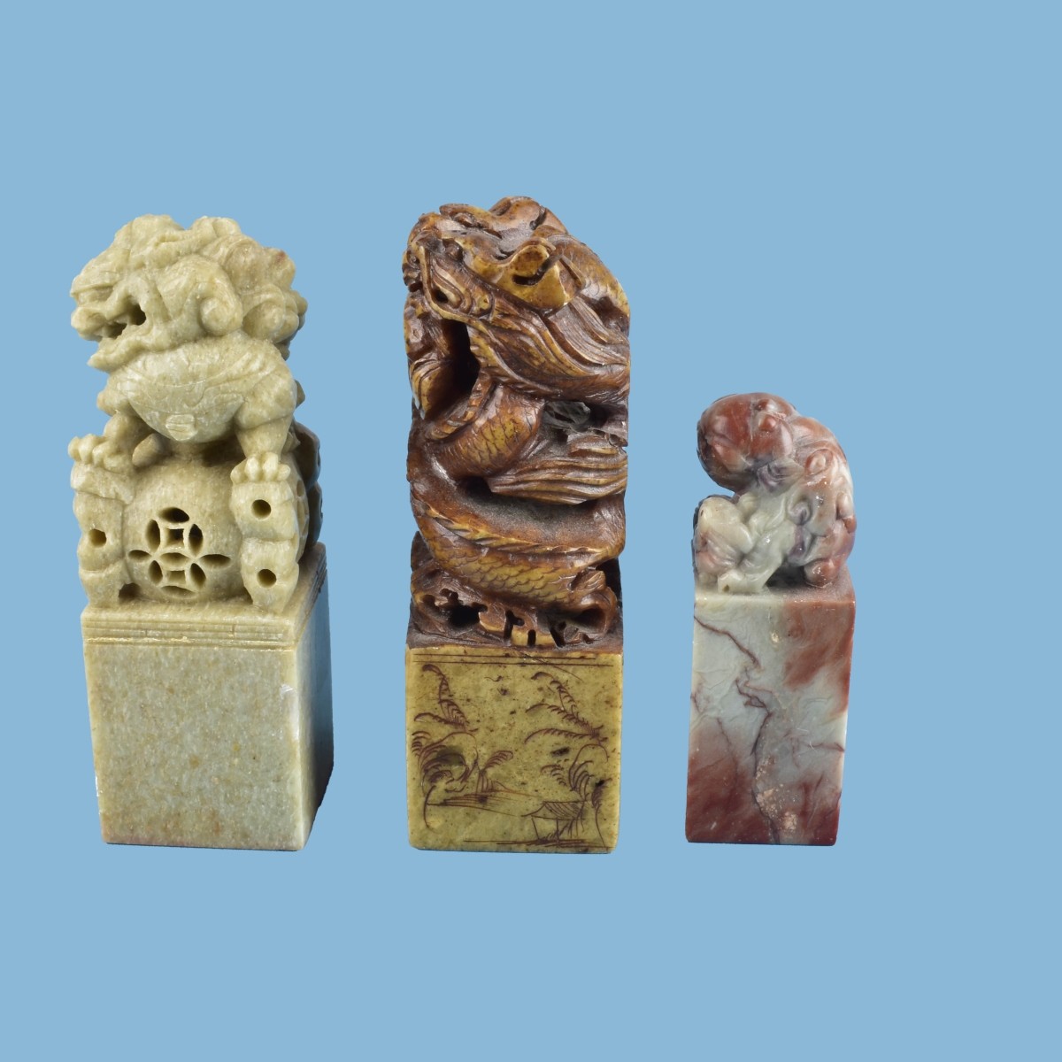 Three Antique Chinese Soapstone Seal Stamps