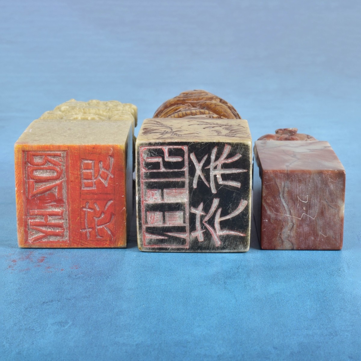 Three Antique Chinese Soapstone Seal Stamps